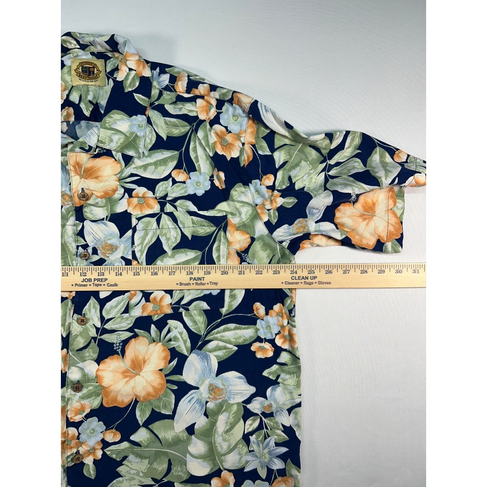 Pusser's West Indies Mens Large Silk Cotton Tropical Floral Hawaiian Shirt Blue - Picture 4 of 7